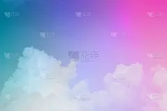 美丽，抽象，甜美，粉彩，柔和的紫罗兰，蓝色和天空上蓬松的云。多色彩虹图像。幻想越来越轻