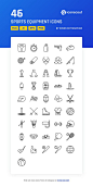 Sports Equipment  Icon Pack - 46 Line Icons