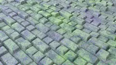 抽象背景与老灰绿紫立方体，几何安装。几何砖与圆形边缘。现代背景模板的文件，报告和演示文稿。三维渲染