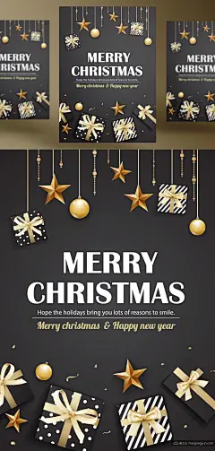 2019年黑金圣诞节新年快乐矢量插图海报素材 Merry Christmas Party-平面素材-@美工云(meigongyun.com)