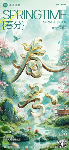 春分气祝福全屏竖版海报AIGC