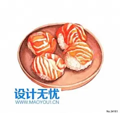三文鱼 日式寿司料理手绘美食PNG免扣设计素材图片