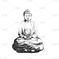 矢量格式的佛像图像。平静放松的脸和手.