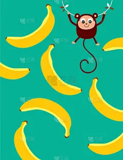 可爱的猴子和香蕉图案墙纸