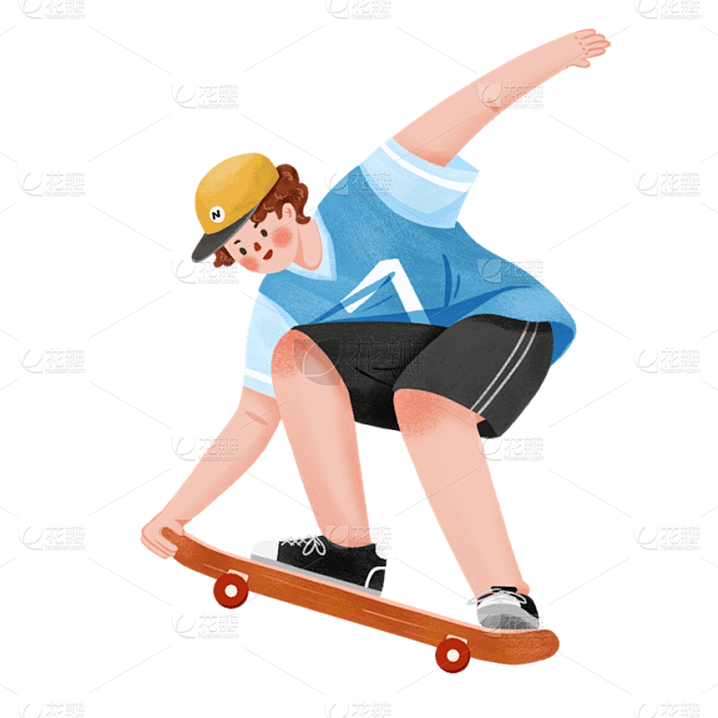 手绘-运动员形象贴纸1-滑滑板