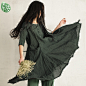 《墨绿的智慧》2013年夏新款超薄纯麻褶皱中长款女连衣裙SL4209敶