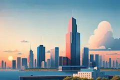 办公大楼现代环境城市剪影扁平插画图片