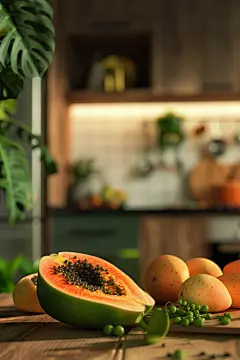 美味热带水果牛奶木瓜图片