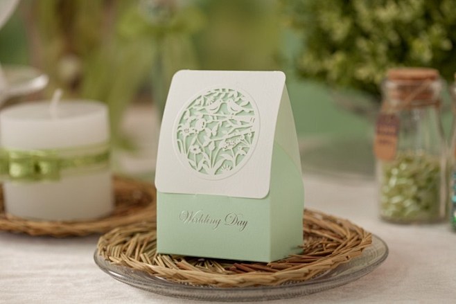 欧式白绿色创意喜糖盒子个性韩式婚礼糖盒糖...