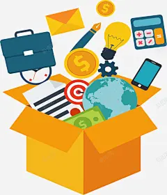 盒子里的商务办公用品矢量图高清素材 页面 免费下载 页面网页 平面电商 创意素材 png素材