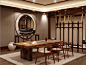 新中式茶室古典书法室桌椅组合3d模型下载