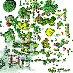 手绘园林植物及配景  - 源文件下载【酷图网】手绘,园林植物,立面配景,手绘园林景观,手绘园林效果