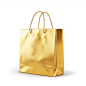 One shopping bag, icon, gold material, light color, real material, clean white background