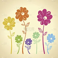 色彩鲜艳的花朵图案。向量的背景。绿黄蓝