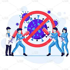 人们抗击病毒的概念，医生和护士使用武器抗击Covid-19冠状病毒的插图