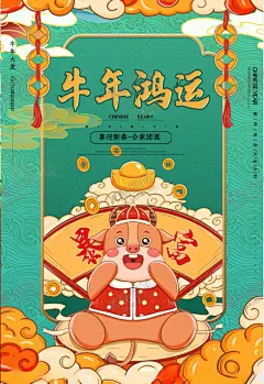 春节 【酷图网】海报,宣传,宣传栏,广告,创意,手绘,插画,唯美,卡通,春节,新年,过年,大年,小年,新春,佳节,拜年,2021,2021年,牛,牛年