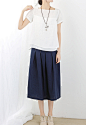 棉麻文艺 夏季品牌上衣女装 原创设计一字领拼接宽松短袖白色衬衫-淘宝网