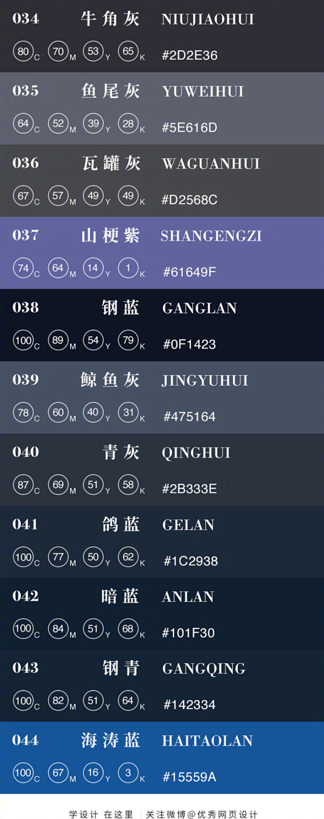 #设计秀# 100种常用的中国传统色卡！...