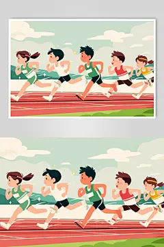 AI数字艺术扁平风校园运动会人物插画