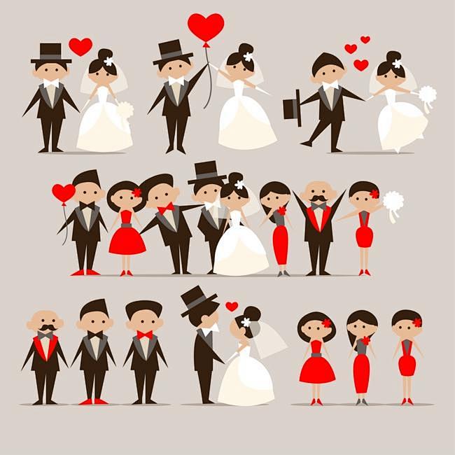 【矢量可下载】情人节卡通人物婚礼心形图案...