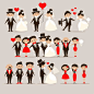【矢量可下载】情人节卡通人物婚礼心形图案浪漫结婚婚庆贺卡海报模板高清背景大图EPS源文件素材