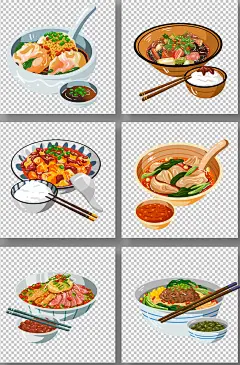 扁平卡通成都特色美食元素插画免抠元素