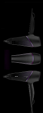 Performance HairDryer : Controled and dynamic silhouet designed to enhance the power of the air flow, this hair dryer plays with a transparent case showcasing a subtle yet powerful pattern flowing along the barrel.Bright touch of purple color, and depth c
