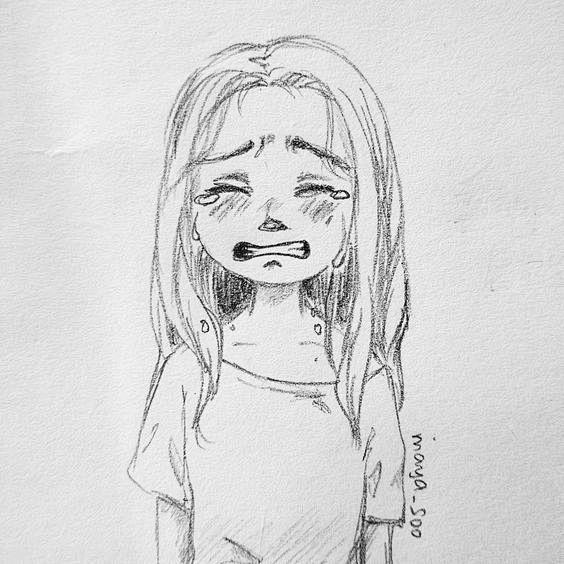 悲伤的女孩流泪的素描图片
