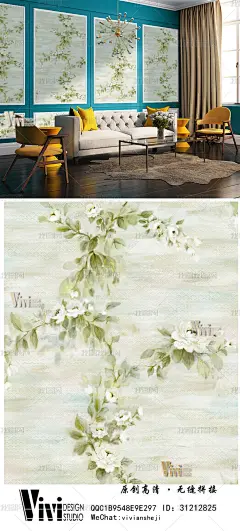中式水墨花卉图案装饰壁纸墙纸背景墙高清墙纸图案家纺