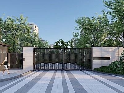 现代小区入口大门 铁艺格栅门 岗亭【ID:1116965735】-花瓣网