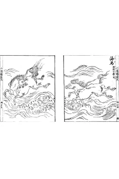 山海經-水馬：又北二百五十里，曰求如之山，其上多銅，其下多玉，無草木。滑水出焉，而西流注于諸毗之水。其中多水馬，其狀如馬，文臂牛尾，其音如呼。