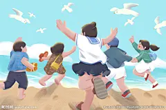 五四青年节在海边奔跑插画