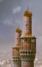 Minarets , Rogelio Olguin : I have been wanting to make something like this for a while.  I love the designs on mosques and other building in the middle east.  Hope I did them justice. I did not include the roof since I could not find a way to render it o
