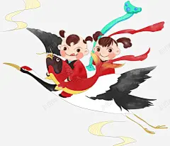 卡通手绘仙鹤福娃送福插画 页面网页 平面电商 创意素材
