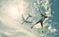 General 1920x1200 landscape jumping airplane sky Sun clouds skydiver sports