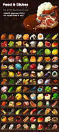 食品和菜肴图标-杂项游戏资产Food and Dishes Icons - Miscellaneous Game Assets2 d,苹果,香蕉,草莓,草莓,蛋糕,糖果,鸡肉,幻想,鱼,食物,水果,游戏图标,肉,蘑菇,坚果,产品,产品,rpg,沙拉,海鲜,香料,蔬菜,蔬菜 2d, apple, bananas, berries, berry, cake, candy, chicken, fantasy, fish, food, fruit, game, icon, meat, mushroom, nut,