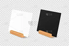 矢量3D现实的白色和黑色方块空白纸，卡片上的木制持有人，立场。设计壁炉架模板,菜单框架,小册子.丙烯