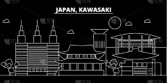 日本,川崎市,城市天际线,地形,户外,夜晚,轮廓,直的,剪影,复古