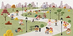 手绘卡通人物广场图案ai免抠素材_新图网 https://ixintu.com 手绘 卡通人物 广场图案