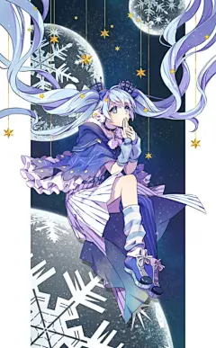 冬の夜ミク 初音未来 动漫美少女 壁纸 插画 封面 美图 V家 P站 板绘 人物 原创 PIXIV 冬夜未来 歐MIN [pixiv]