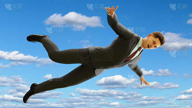 男人从天上掉下来金融崩溃商人跳跃3D插图