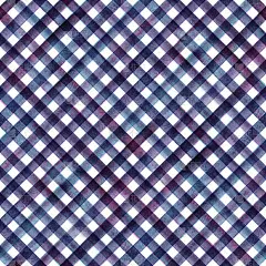 水彩条纹斜格子无缝图案。白色背景上的蓝粉色条纹