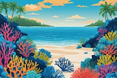 小鱼珊瑚海水小鱼海洋插画图片