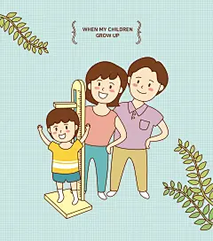 身高记录 幸福家庭 成长快乐 温馨家庭插图插画AI07身高|幸福家庭|成长快乐|温馨家庭|插图|插画