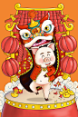 中国传统节日手绘卡通2019春节唯美插画海报PSD设计素材