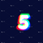 真实的色差字符'5'从字体，矢量插图