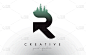 creative r letter logo idea with pine forest