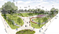 Columbus Square Park. The conceptual design proposes a new entrance at 12th and Reed, pathways connecting all corners of the park, and gathering places like a community "lawn" and "patio."