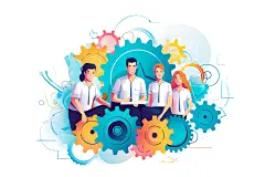 齿轮转动企业文化合作扁平风插画
