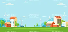 清洁生态城市插画  - 源文件下载【酷图网】绿色城市,能源城市,生态城市,清洁能源,文明城市,低碳城市,绿色出行,风电,新能源城市,环保宣传,环保城市,生态农村,绿色农村